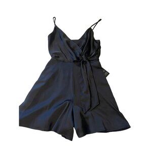 💖Express Womens XS Black Satin Romper With Bow Detail V-Neck Sleeveless